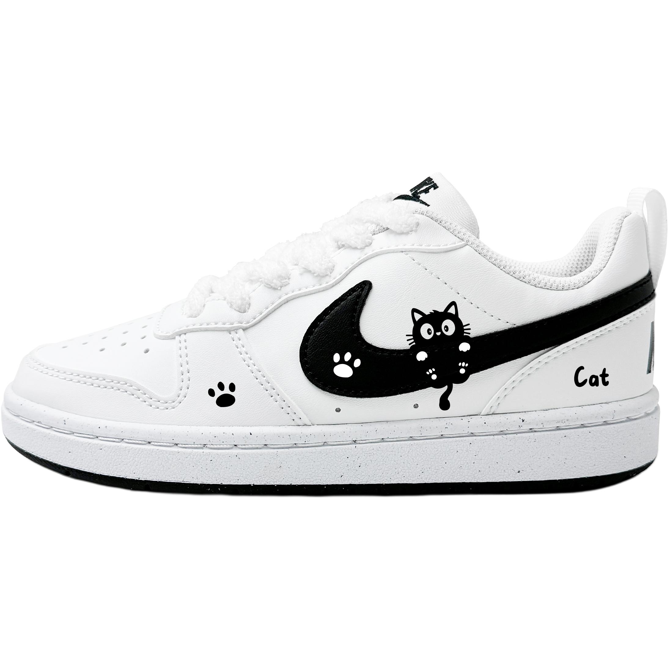 

Nike Детские низкие скейтбордистские кроссовки Court Borough Black White Hanging Kitten из синтетической кожи, устойчивые к истиранию