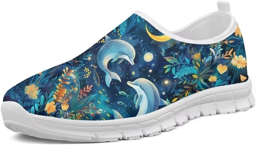 

Женские лоферы Forchrinse Fire Running Horse без шнурков, мужские легкие прогулочные кроссовки, мягкие и удобные модные кроссовки для бега, тенниса, работы и путешествий, Underwater Dolphin