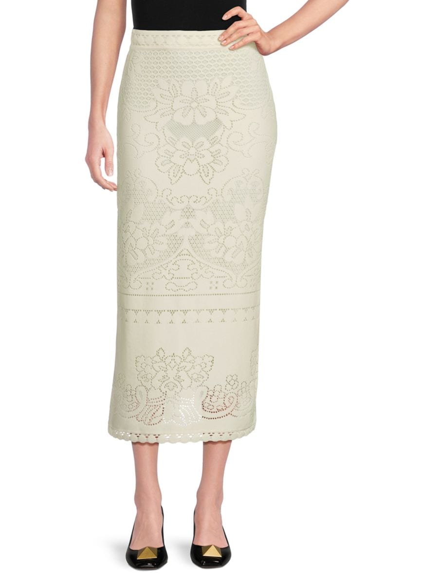 

Юбка миди из хлопковой смеси с цветочным кружевом Valentino, цвет Almond