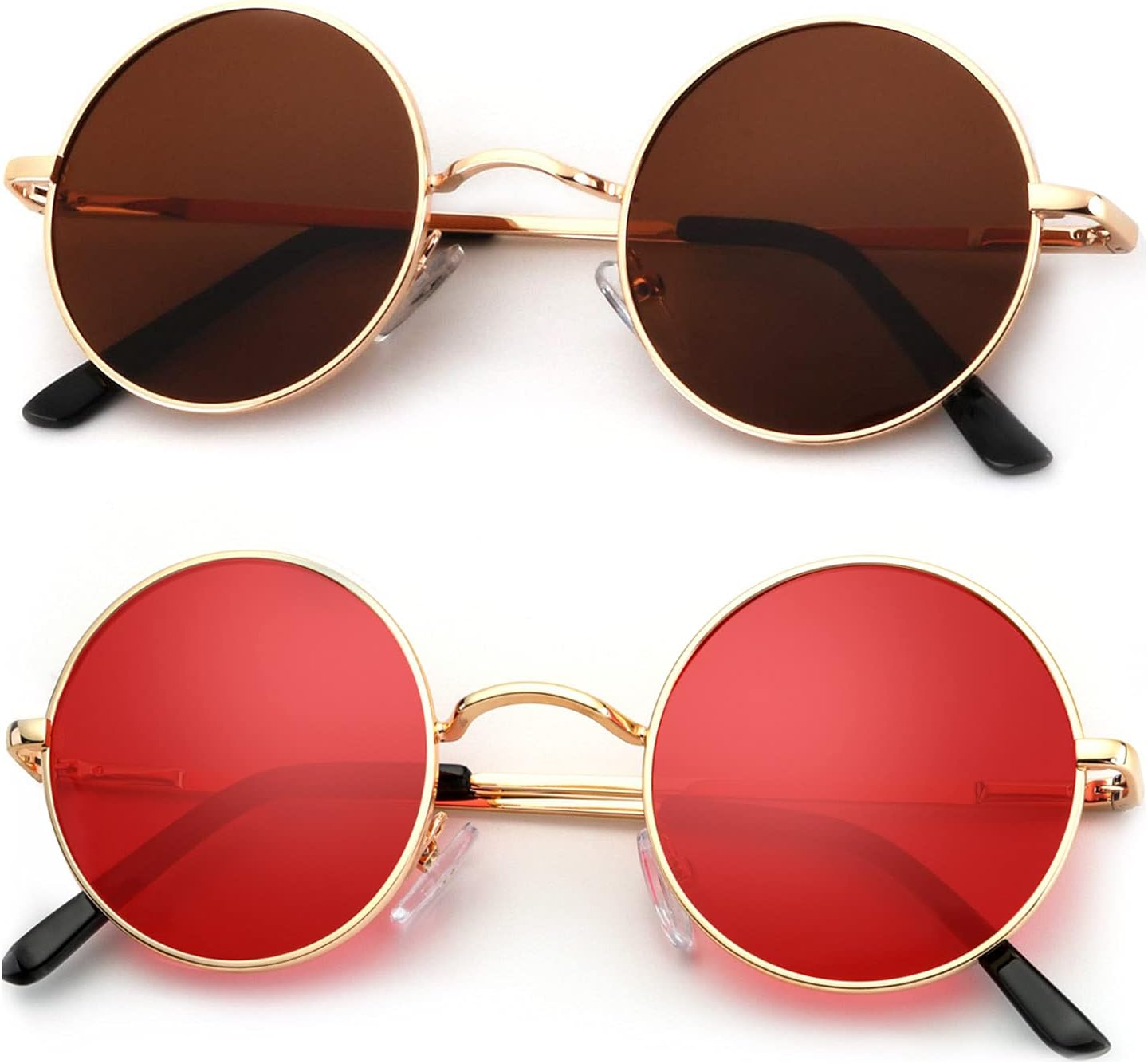 

Круглые поляризованные солнцезащитные очки KALIYADI для мужчин и женщин в стиле ретро с металлическим ремешком и эффектом хиппи, защита от УФ-излучения, B21-golden Frame Brown Lens + Golden Frame Red Lens