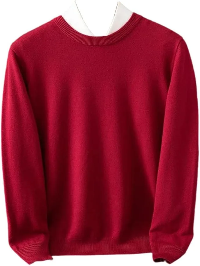 

Мужской о-нек свитер из мериносовой шерсти базовый slim fit с длинным рукавом