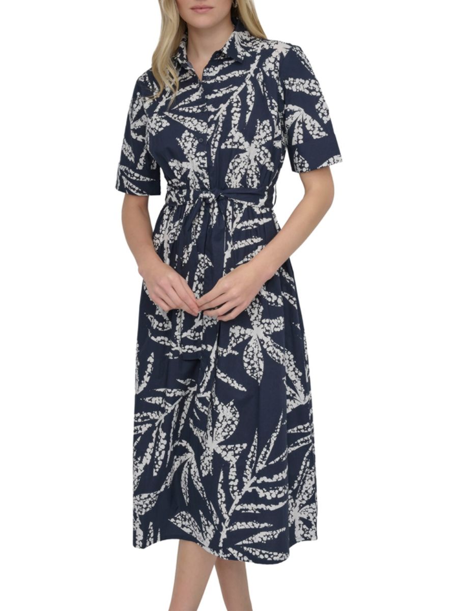 

Платье-рубашка миди с короткими рукавами и ботаническим принтом DKNY, цвет Navy Ivory