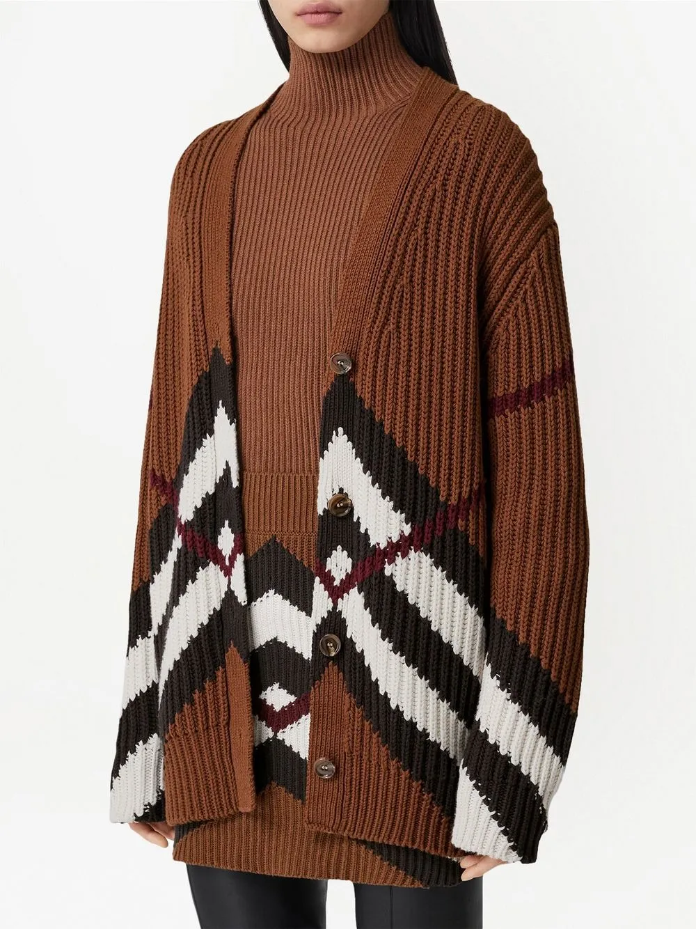 Кардиган Burberry, женский, коричневый, с узором шеврон — фото 3