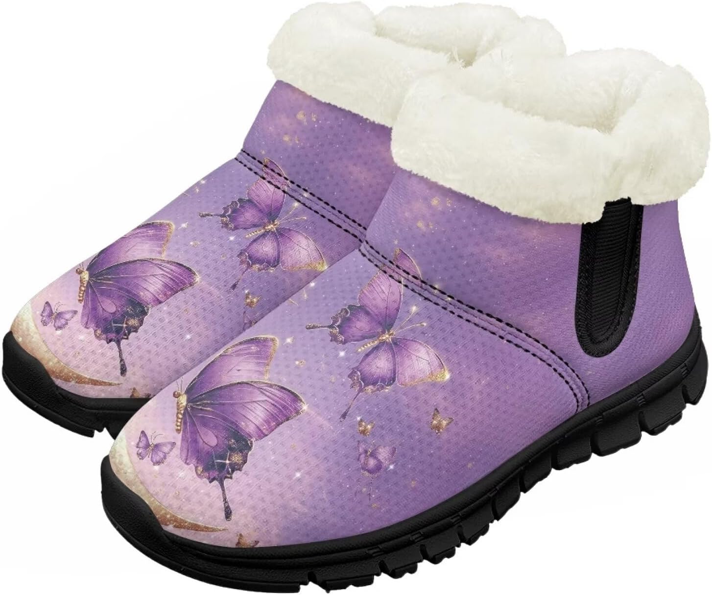 

Детские зимние ботинки для девочек и мальчиков, утепленные, с меховой подкладкой, водонепроницаемые, легкие, противоскользящие Chririnla, Aesthetic Purple Butterfly