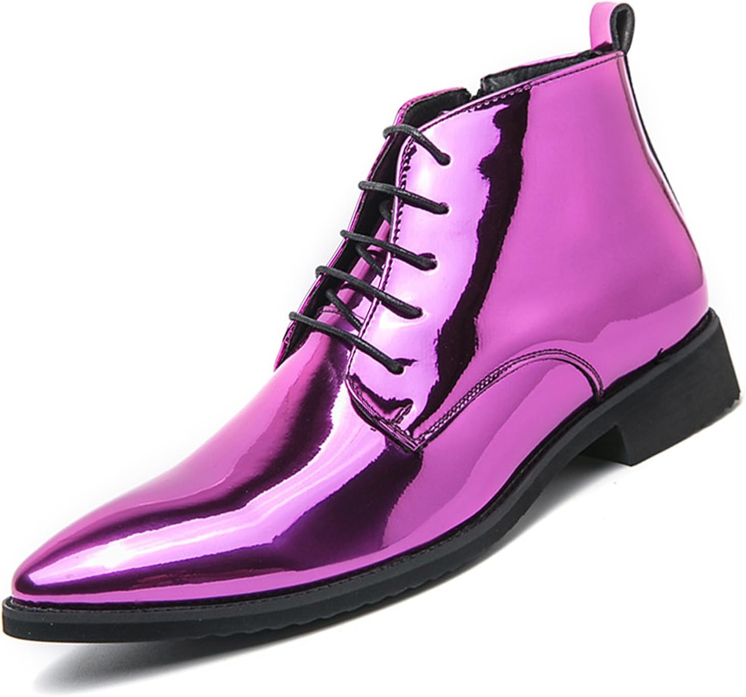 

Мужские лакированные кожаные ботинки Челси с заостренным носком, модные шнурованные роскошные ботинки Чакка с боковой молнией, высокие водонепроницаемые блестящие деловые формальные оксфорды на щиколотку Galonfulty, фиолетовый