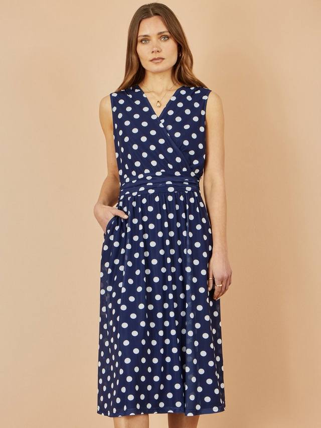 

Платье-обертка в горошек с сетчатыми вставками Yumi, Navy
