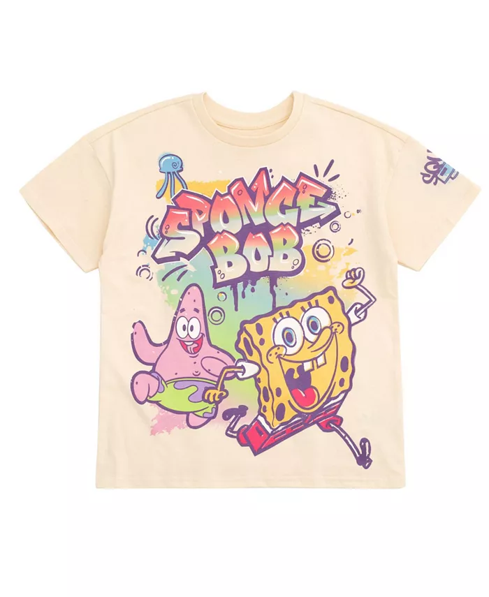 Детский комплект: футболка и шорты из футера для девочек SpongeBob SquarePants, коричневый/бежевый — фото 2