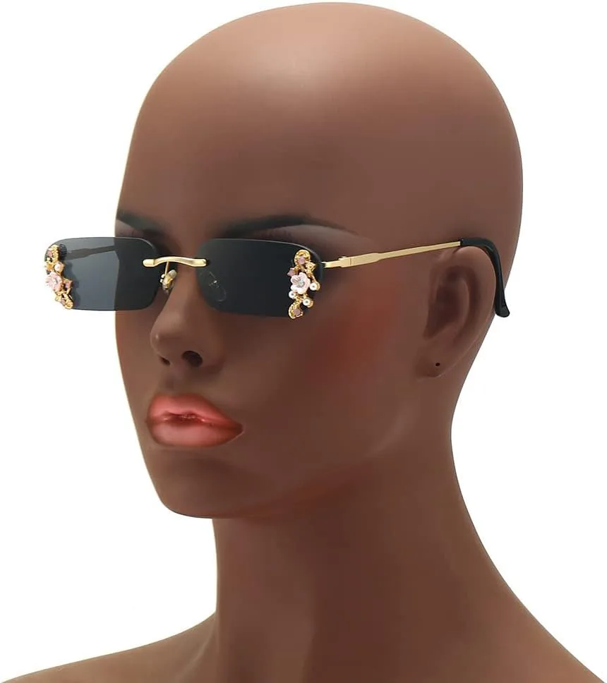 

Солнцезащитные очки MUTYNE без оправы с жемчужными кристаллами и бриллиантами для женщин и мужчин, роскошные солнцезащитные очки прямоугольной формы, Black