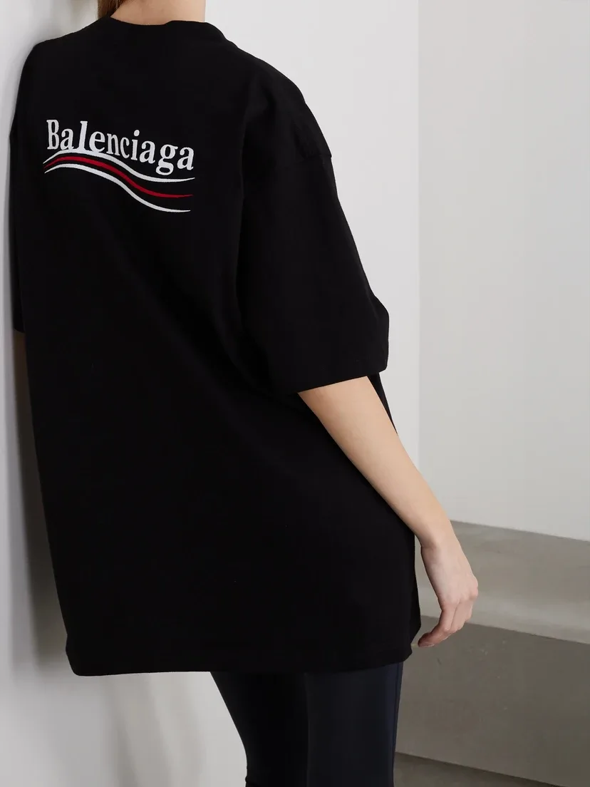 Увеличенная футболка из хлопкового трикотажа с вышивкой BALENCIAGA, черный — фото 3