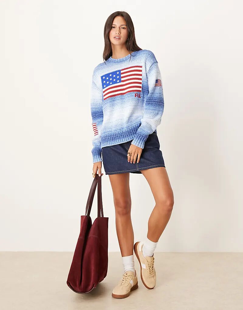 

Вязаный джемпер Polo Ralph Lauren синего цвета с флагом