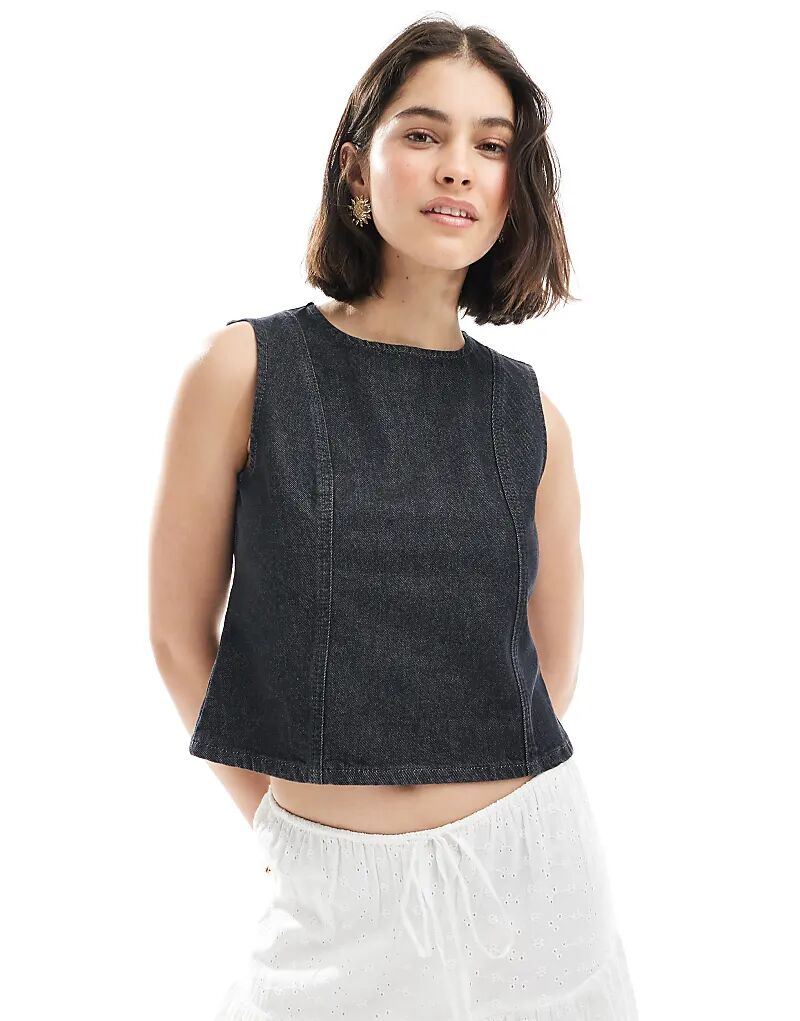 

Джинсовая майка ASOS DESIGN со швами спереди, выбеленного черного цвета