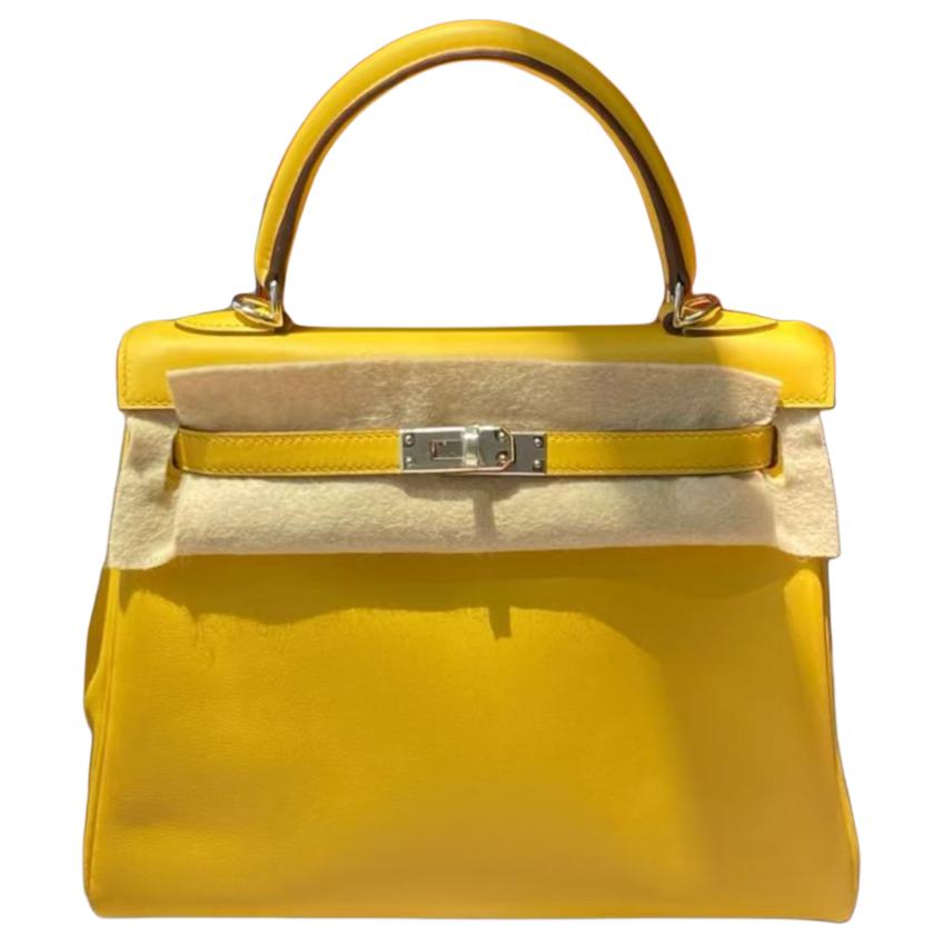 

HERMES Кожаная сумка Kelly Swift, сумка через плечо, кроссбоди, женская ярко-желтая