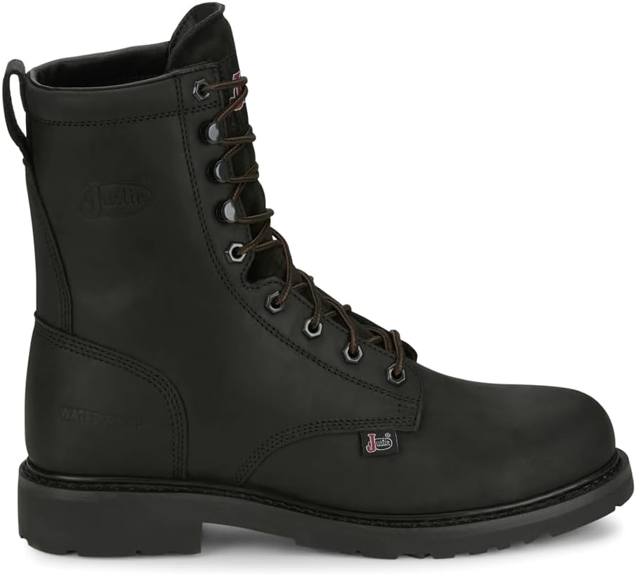 

Мужские ботинки Justin Truckton 8 с водонепроницаемым стальным носком, прочная кожа, противоскользящие, водонепроницаемые, комфортные для ношения весь день, Onyx