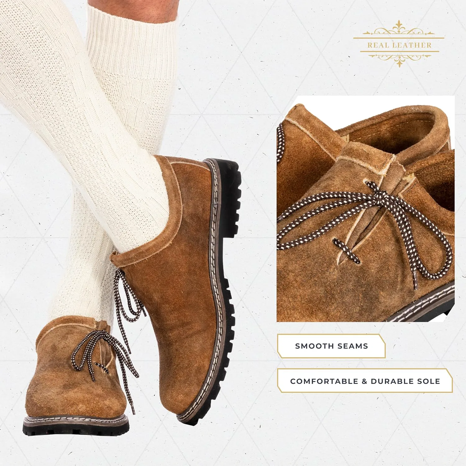 BAVARIA TRACHTEN Кожаные ботинки Lederhosen - аутентичная немецкая обувь Haferl для костюма Октоберфеста - натуральная кожа, темно-коричневые, оливковый — фото 4