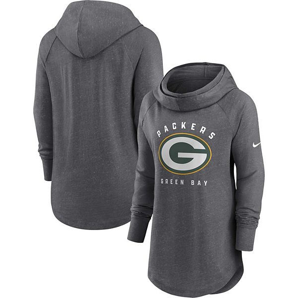 Женский свитшот с капюшоном и воротником-воронкой heather charcoal green bay packers raglan Nike — фото 2