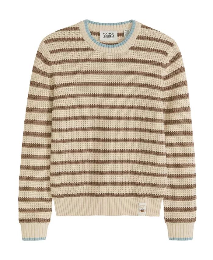 Свитер с круглым вырезом в полоску из пряжи Big Boys Yarn Dye SCOTCH & SODA, коричневый/бежевый — фото 4