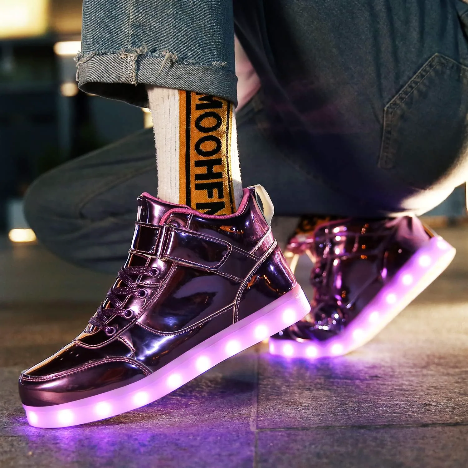 Детские светящиеся кроссовки, светящиеся кроссовки для мальчиков и девочек, USB-зарядка, мигающие кеды, высокие кроссовки LakeRom, розовый — фото 4