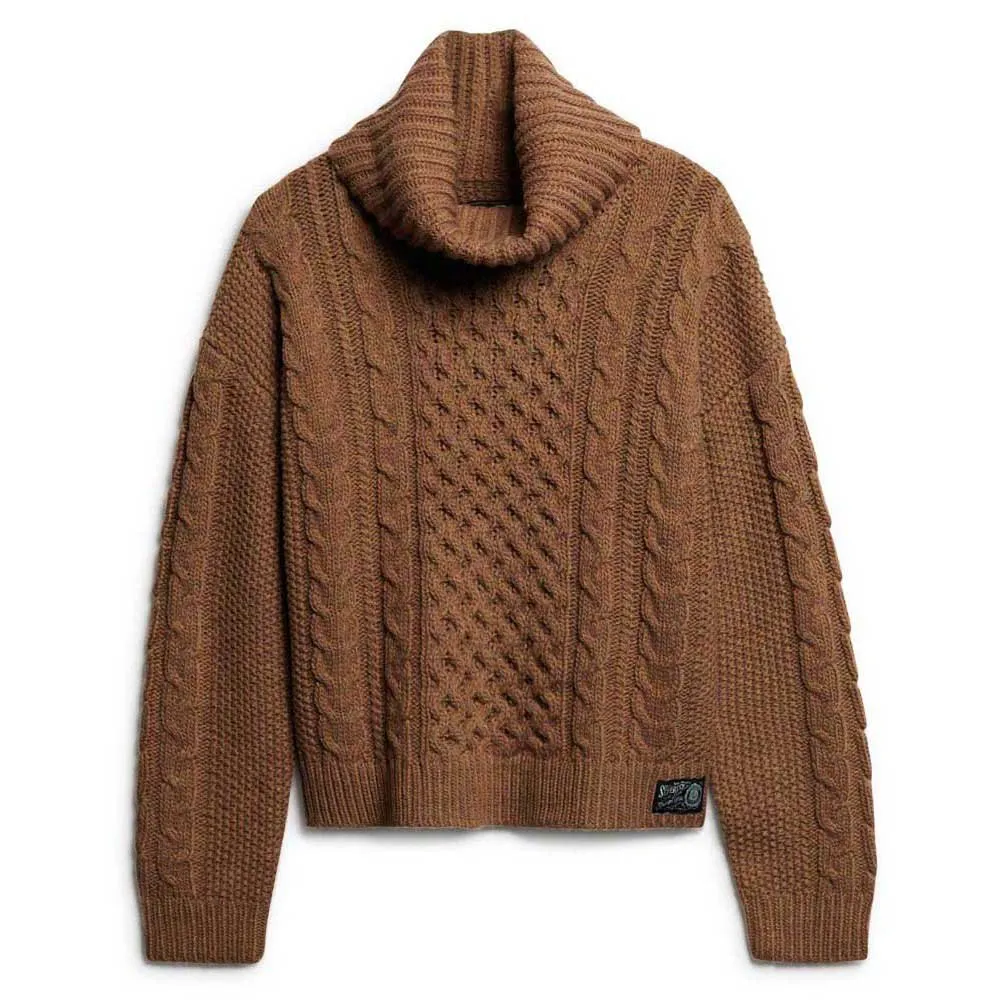 

Свитер Superdry Cable high neck, коричневый