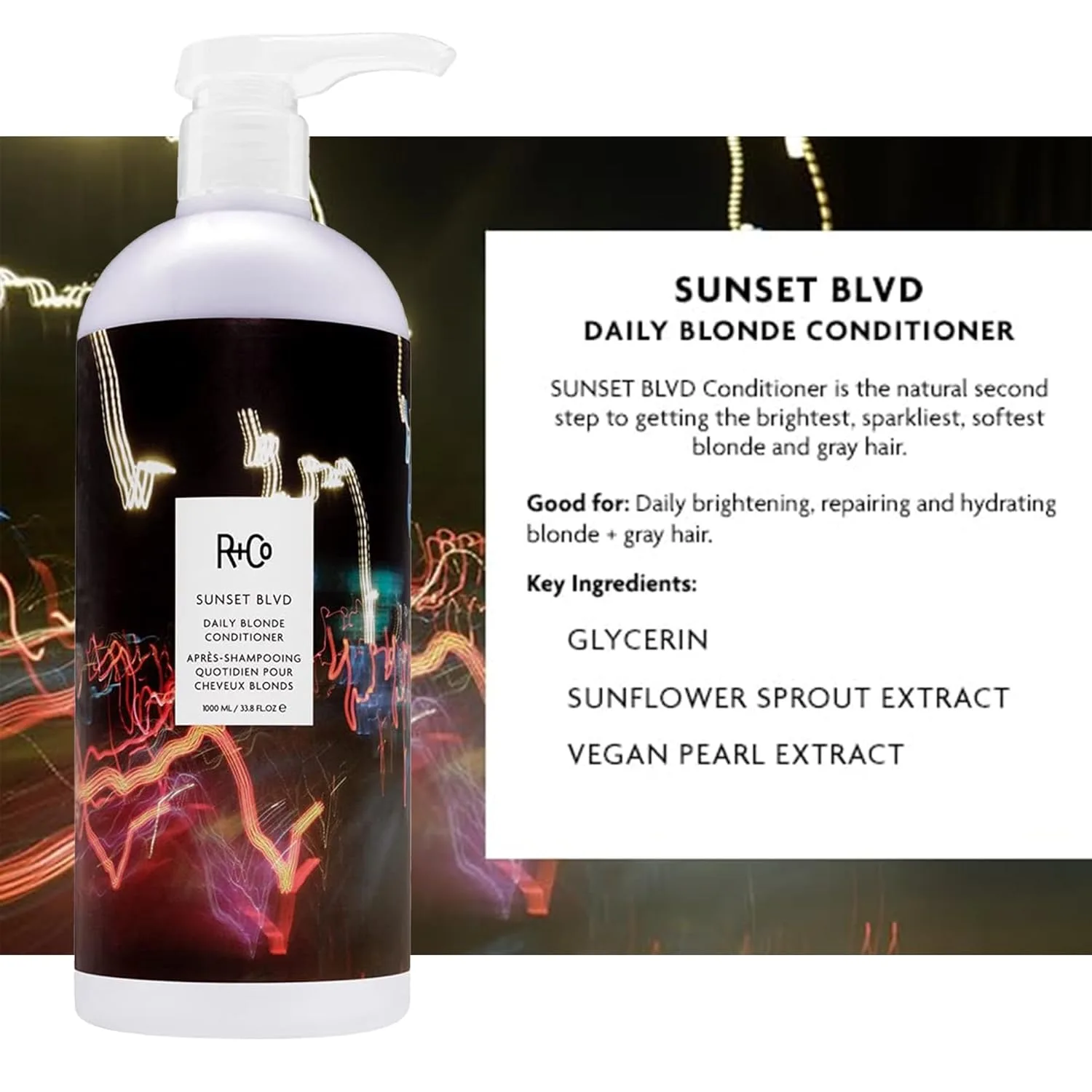 Набор из двух шампуня и кондиционера R+Co Sunset Blvd Daily Blonde (33,8 жидких унций) 1000 мл (2 шт.), silver — фото 2