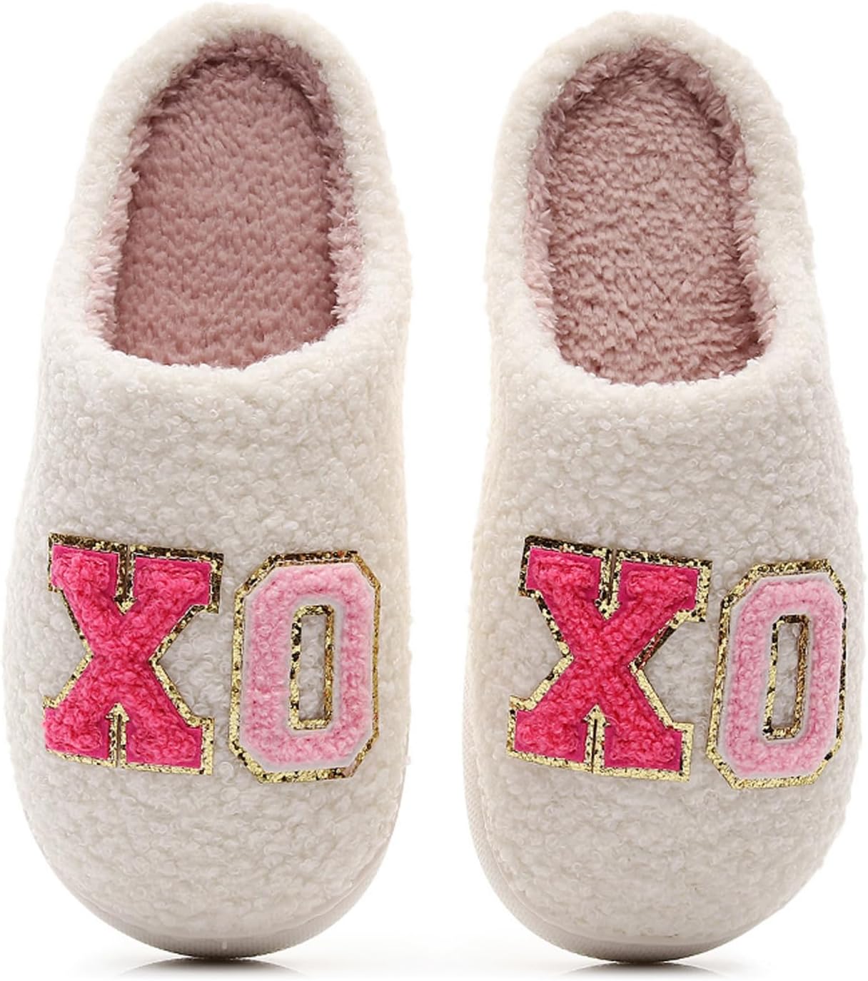 

Женские и мужские тапочки плюшевые теплые домашние тапочки повседневные мягкие шлепанцы для пары из хлопка для улицы и дома спальни Oukisam, Xoxo White