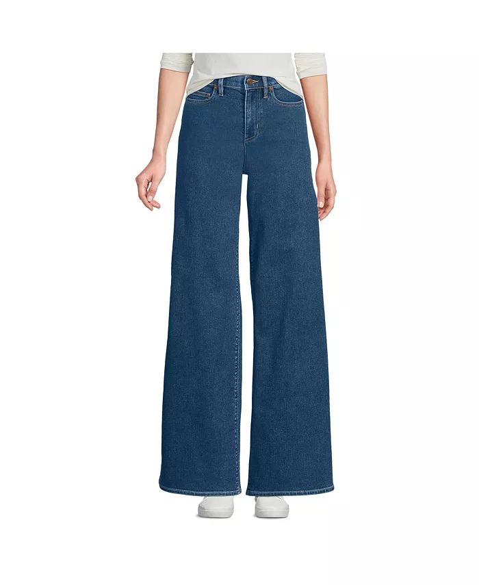 

Женские джинсы Recover Denim с высокой талией и очень широкими штанинами Lands' End, синий