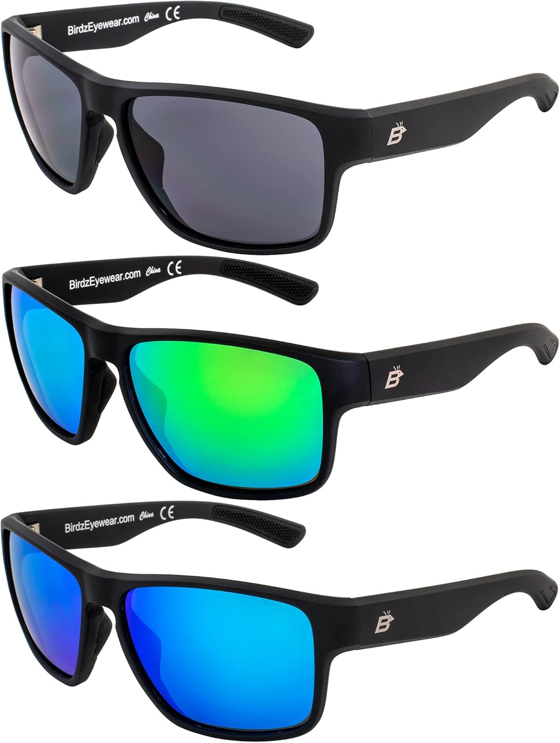 

Солнцезащитные очки Birdz Eyewear Glide (3 пары) для мужчин и женщин. Линзы с защитой от царапин. Легкая черная квадратная оправа. Дымчато-зеленые и синие зеркальные линзы, Smoke Green & Blue