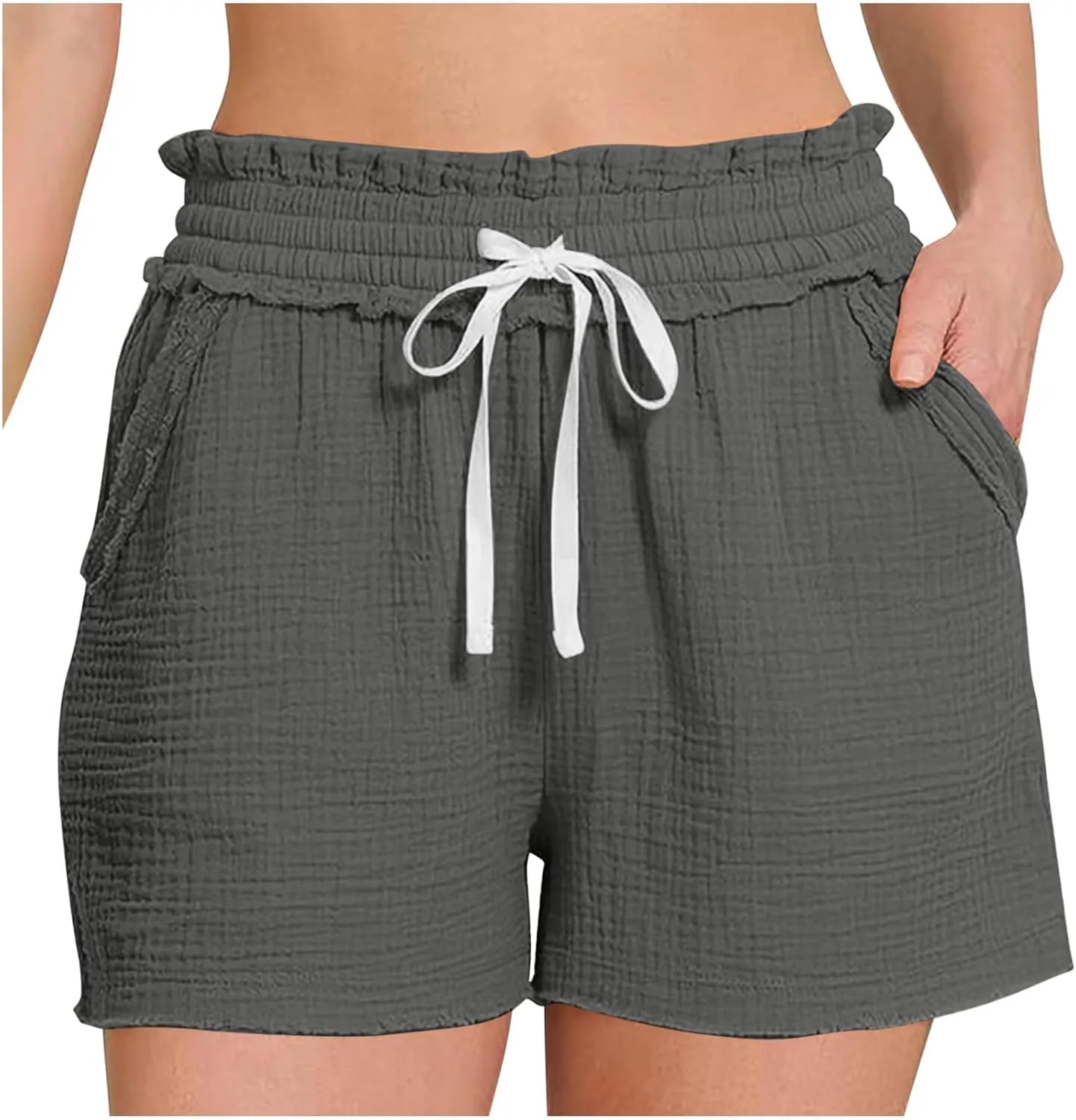 

Женские шорты Casual для лета и пляжа 2025, на поясе со шнурком, эластичные, завышенная талия, легкие, с карманом