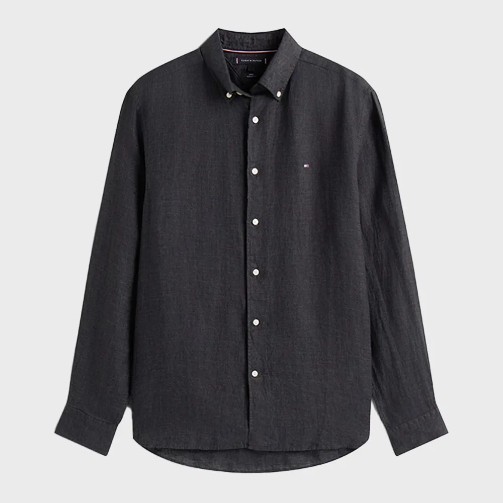 Мужская однотонная рубашка Regular Fit с пигментным окрашиванием, чёрная, от Tommy Hilfiger