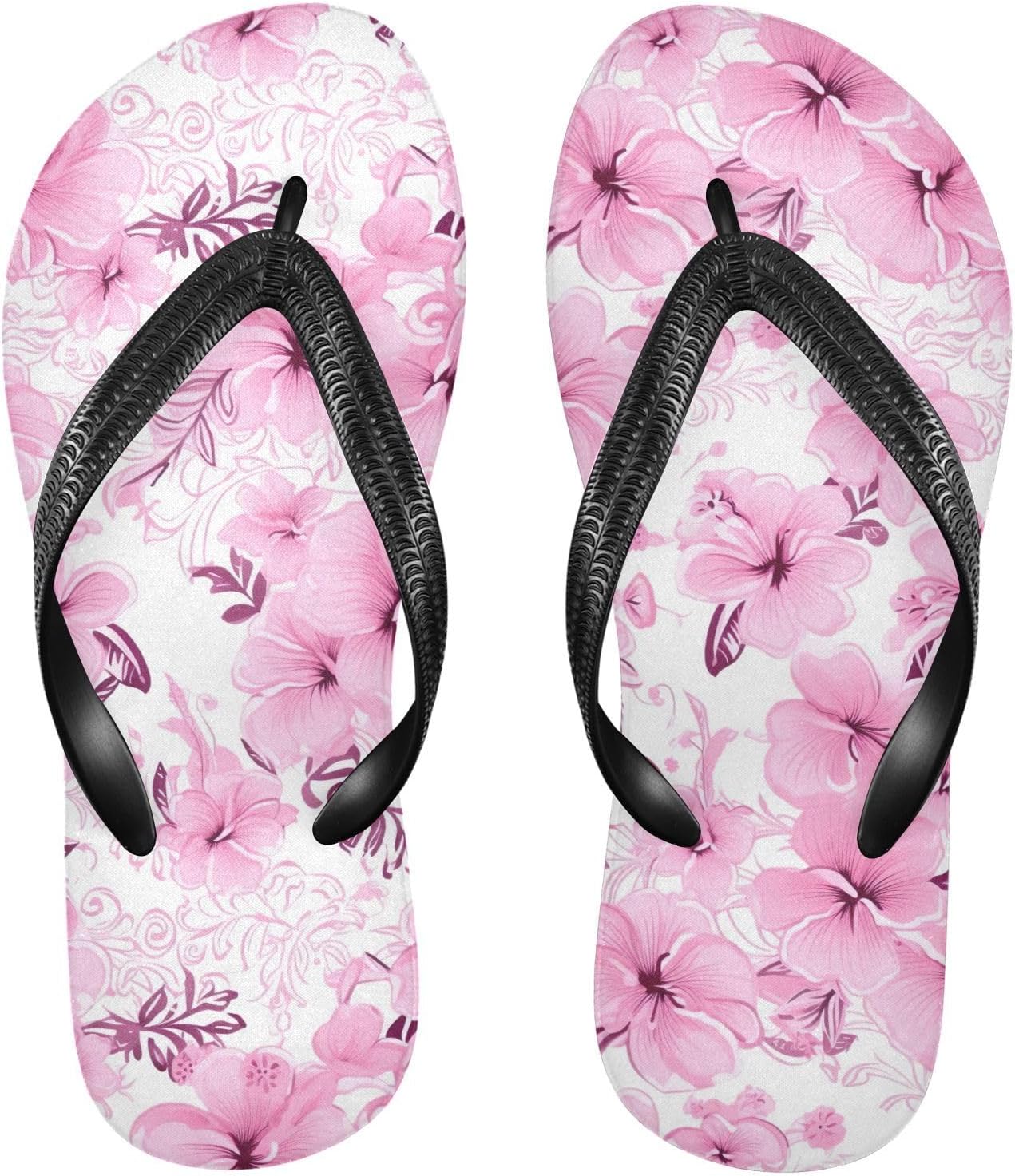 

Розовые тропические цветы гибискуса Шлепанцы для пляжа Вьетнамки Резиновые Нескользящие Летние тапочки Обувь для женщин и мужчин Sinestour