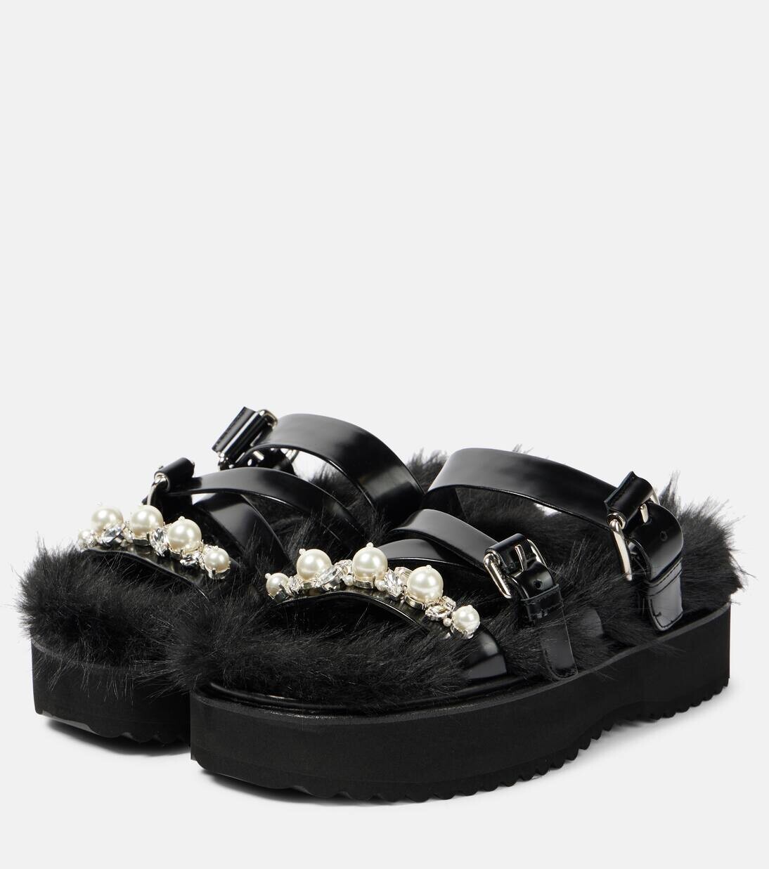 Босоножки из кожи на платформе с отделкой из искусственного меха Simone Rocha, цвет black/black/pearl/clear — фото 4