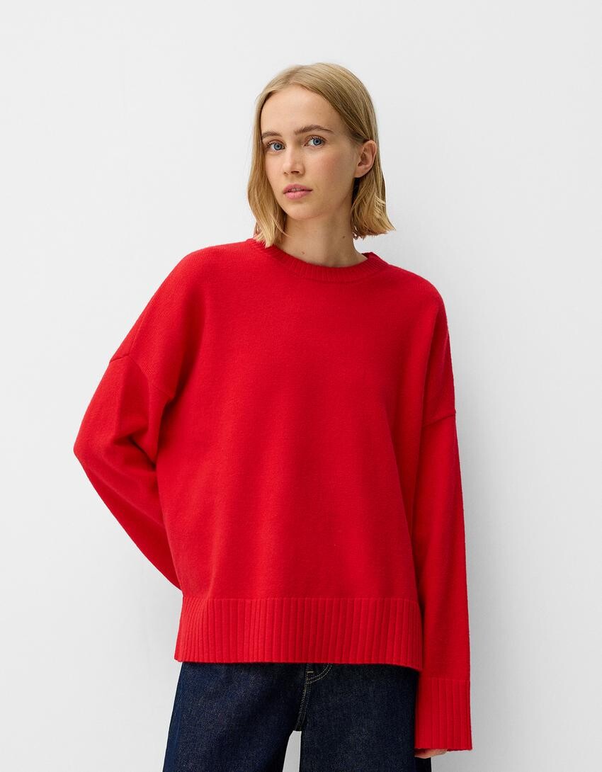

Свитер с круглым вырезом Bershka, красный