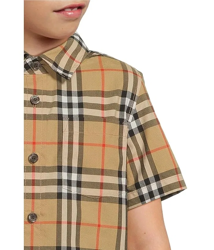 Рубашка с коротким рукавом клетчатая Owen Burberry Kids, Apple Green — фото 3