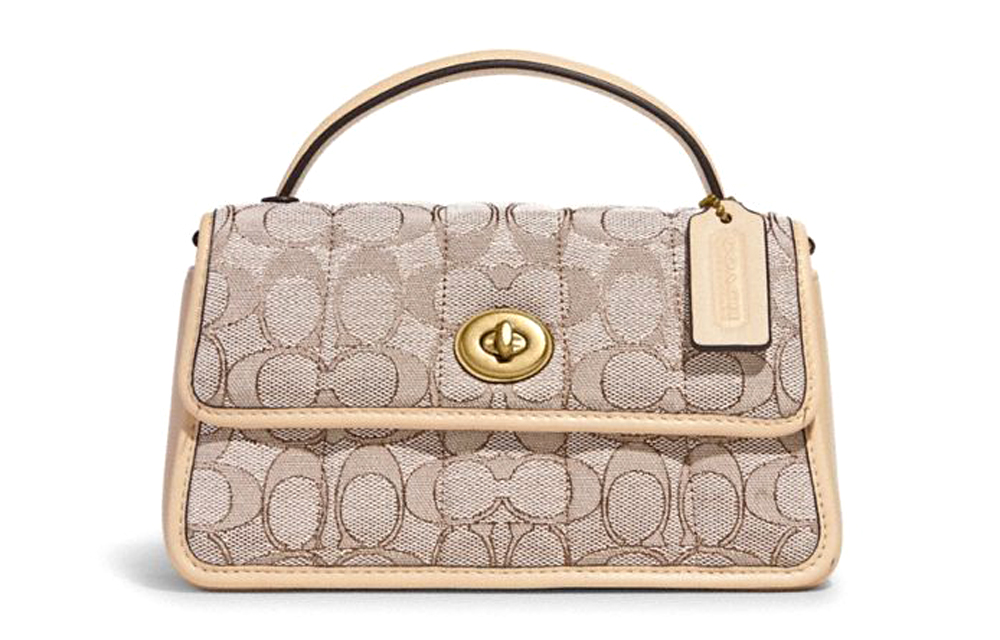 

COACH Сумка Turnlock из хлопка с коровьей кожей, кроссбоди, маленькая женская сумка через плечо, лайм, слоновая кость, белый