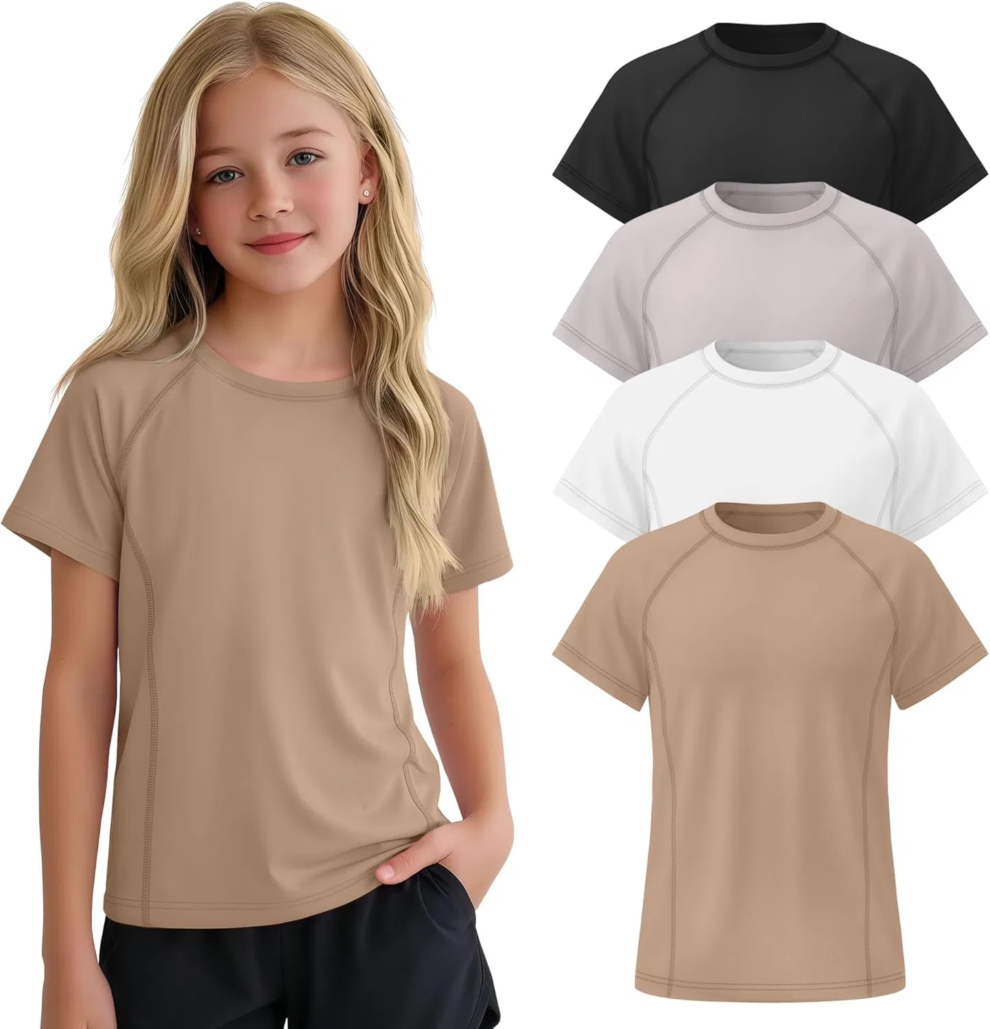 Детские спортивные футболки 4 шт., LessonZoo, Khaki, White, Light Gray, Black