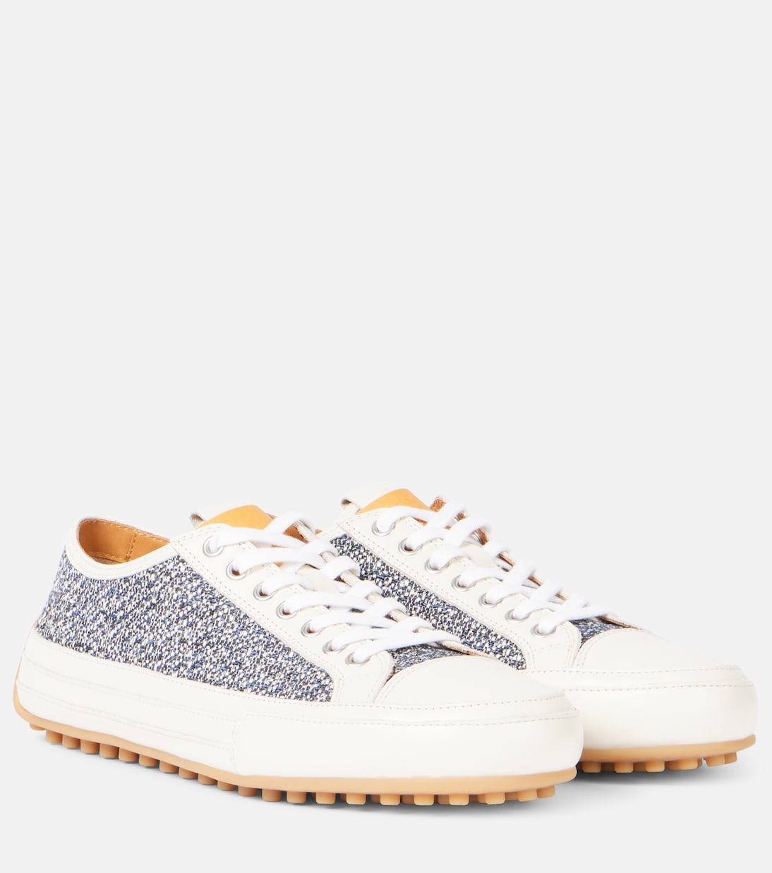Твидовые кеды с кожаными вставками Tod's, Bianco Lana+Nero
