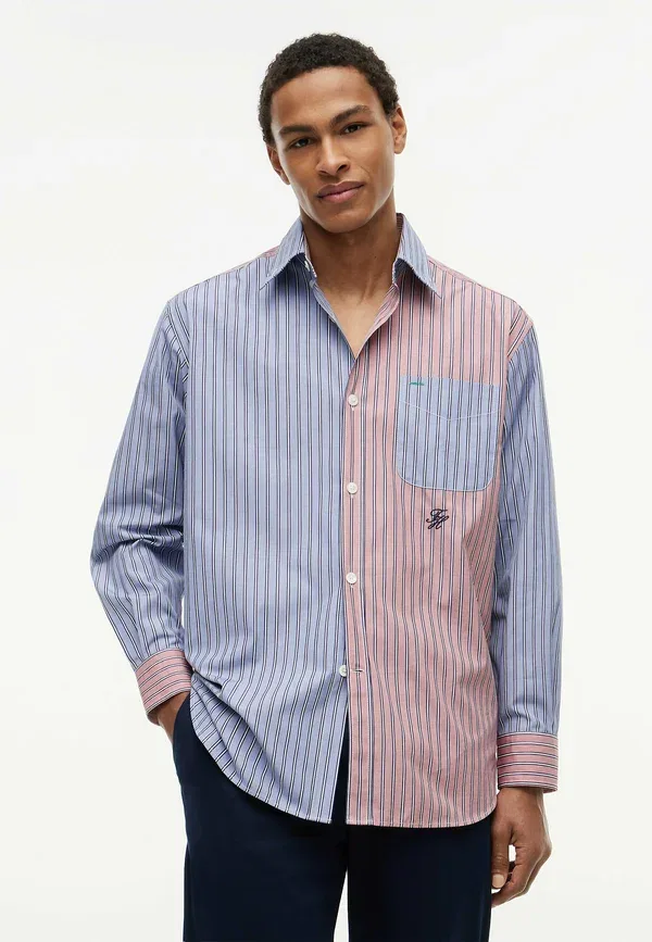 Рубашка Tommy Hilfiger Oversized fit premium colour blocked stripe shirt, голубая полоска