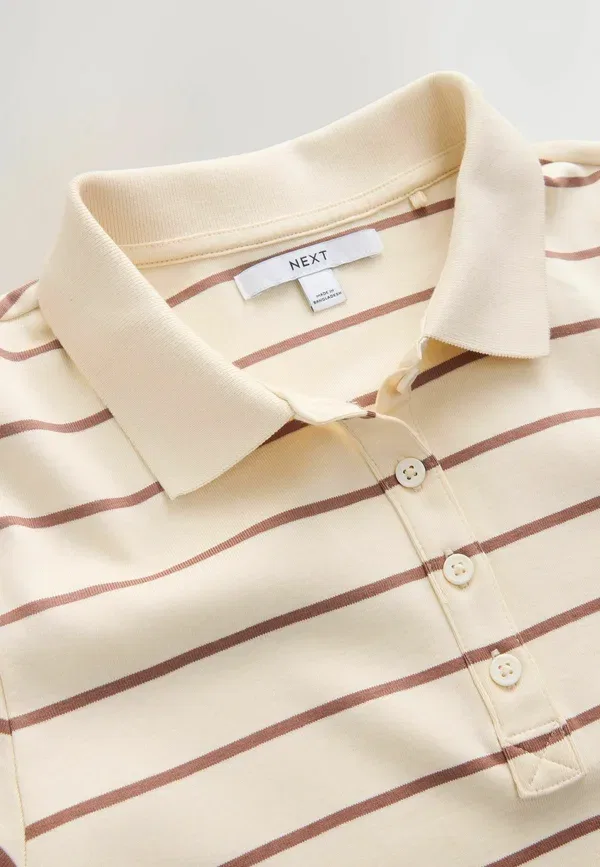Поло Regular fit, Next, ecru brown stripe, бежево-коричневая полоска — фото 2