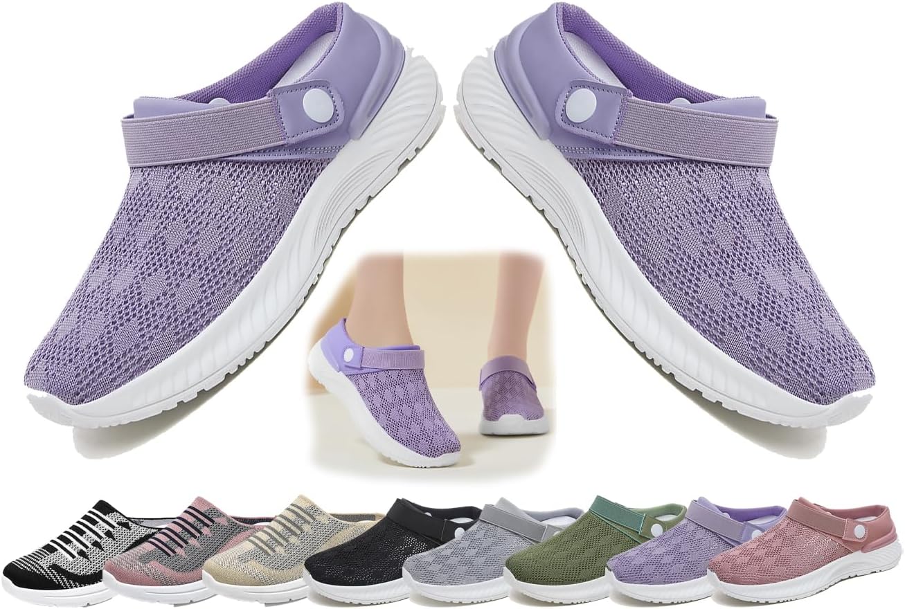 

Женские легкие мужские сетчатые мюли, сабо с поддержкой свода стопы, садовая обувь, легкие плетеные тапочки, летний комфорт, дышащие без задника Generic, фиолетовый