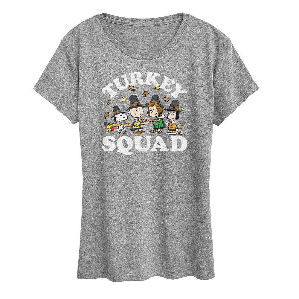 

Женская футболка с рисунком Peanuts Turkey Squad Licensed Character, цвет Heather Gray