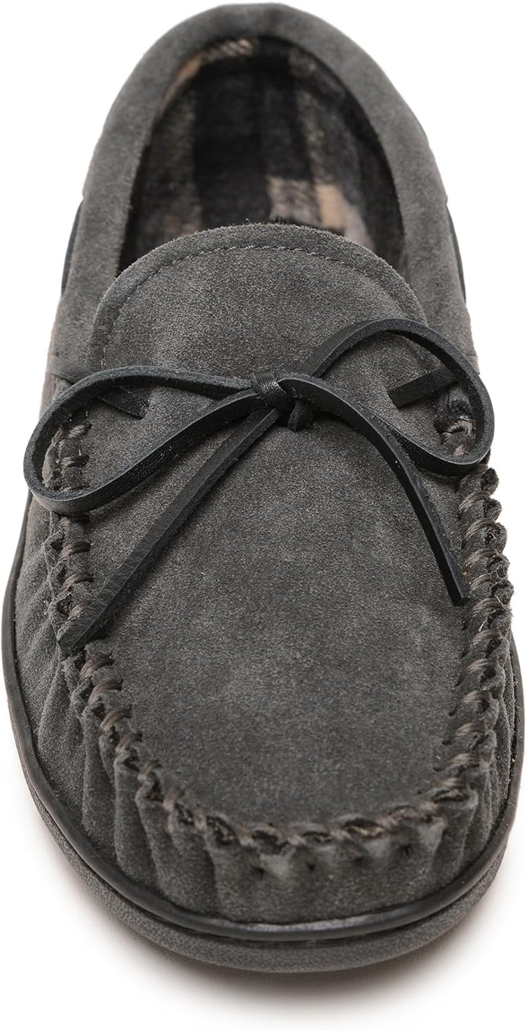 Мокасины Minnetonka для мужчин с твердой подошвой и флисовой подкладкой в клетку, Charcoal — фото 3