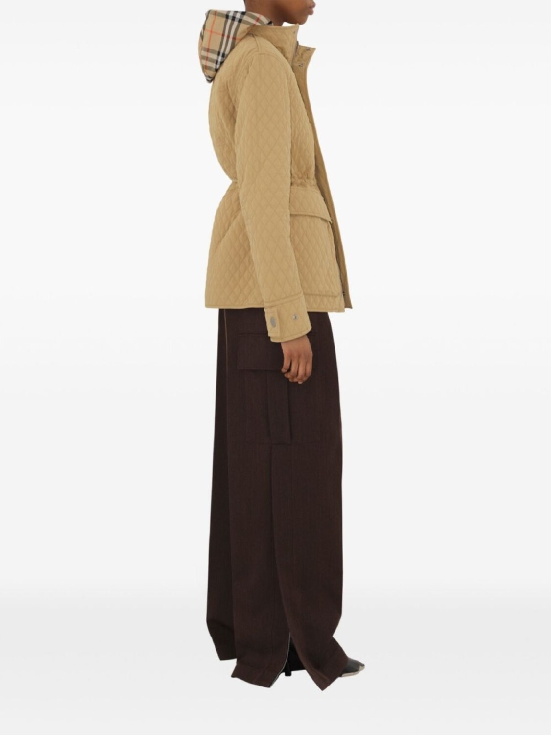 Куртка Burberry стеганая с капюшоном, нейтральный цвет — фото 3
