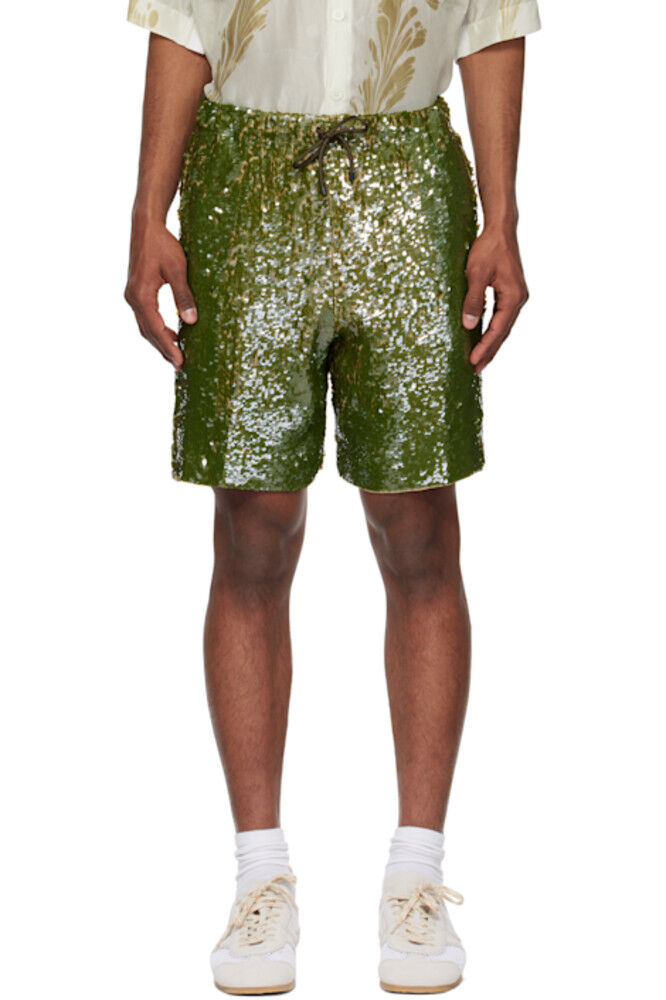 

Шорты цвета хаки с пайетками Dries Van Noten