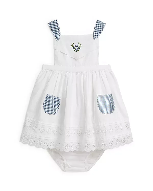 Платье и панталоны из хлопкового поплина с перфорацией Polo - для малышей Ralph Lauren, White
