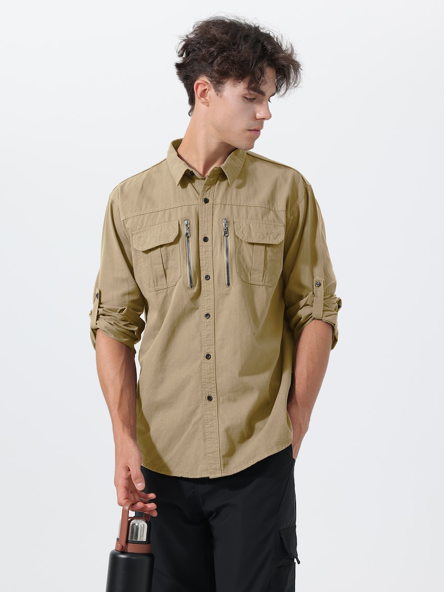 

Рубашка на пуговицах классического кроя Youthup, хаки