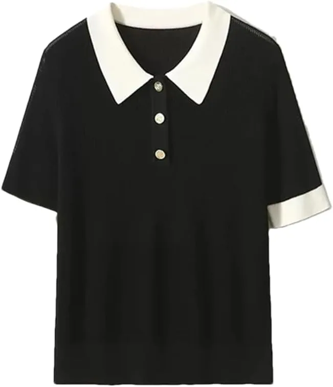 

Женская футболка Mulberry Silk с коротким рукавом и лацканом Vsadsau