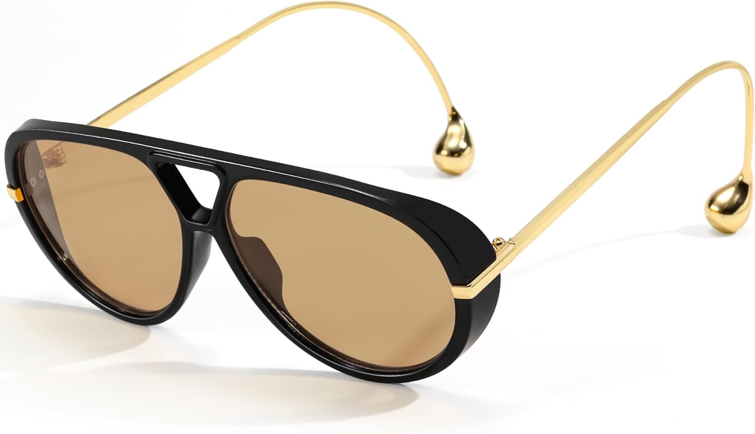 

Модные солнцезащитные очки-авиаторы большого размера для женщин и мужчин, ретро-очки, большие круглые солнцезащитные очки в винтажном стиле CS012 Cesunies, Black Frame/Brown Lens