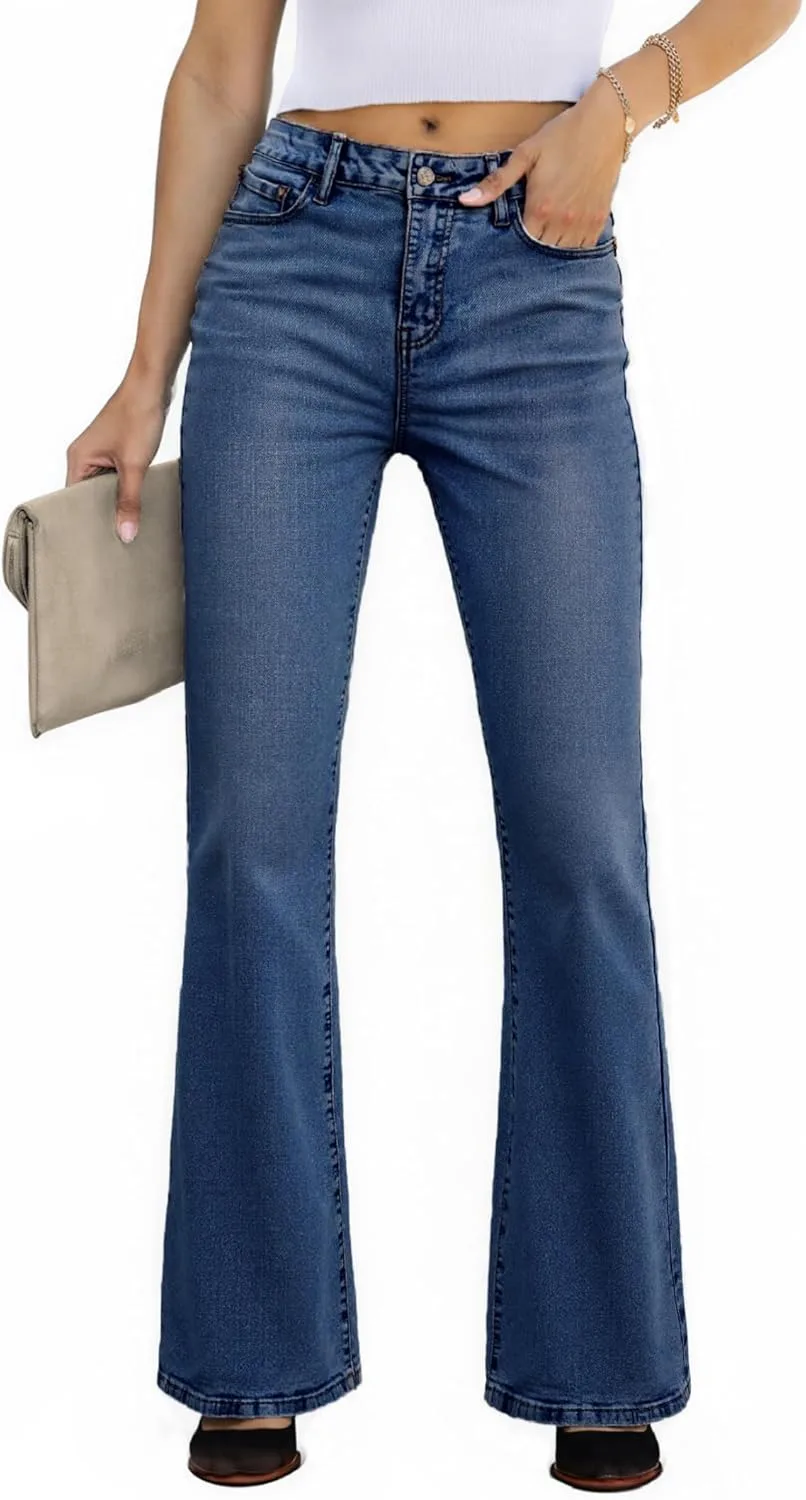 

EMMIOL Flare Jeans для женщин, Mid-High Waist, Bootcut, Stretchy Denim