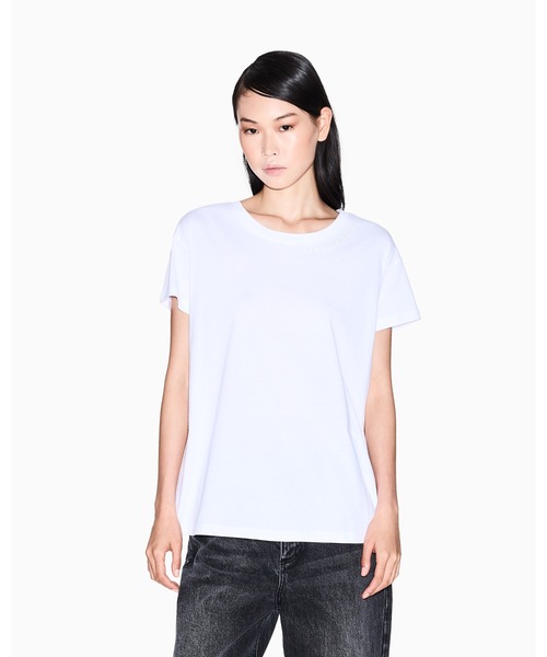 

Футболка с коротким рукавом, круглым вырезом и логотипом, бренд Armani Exchange, цвет белый