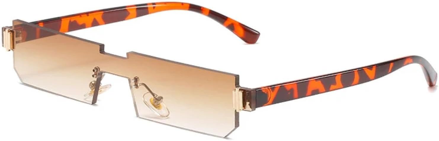 

Женские солнцезащитные очки без оправы для мужчин, модные, роскошные, цельные, в маленькой оправе, для активного отдыха и путешествий, с защитой от УФ-излучения UV400 TKKTLLT, Leopard Gradient Tea