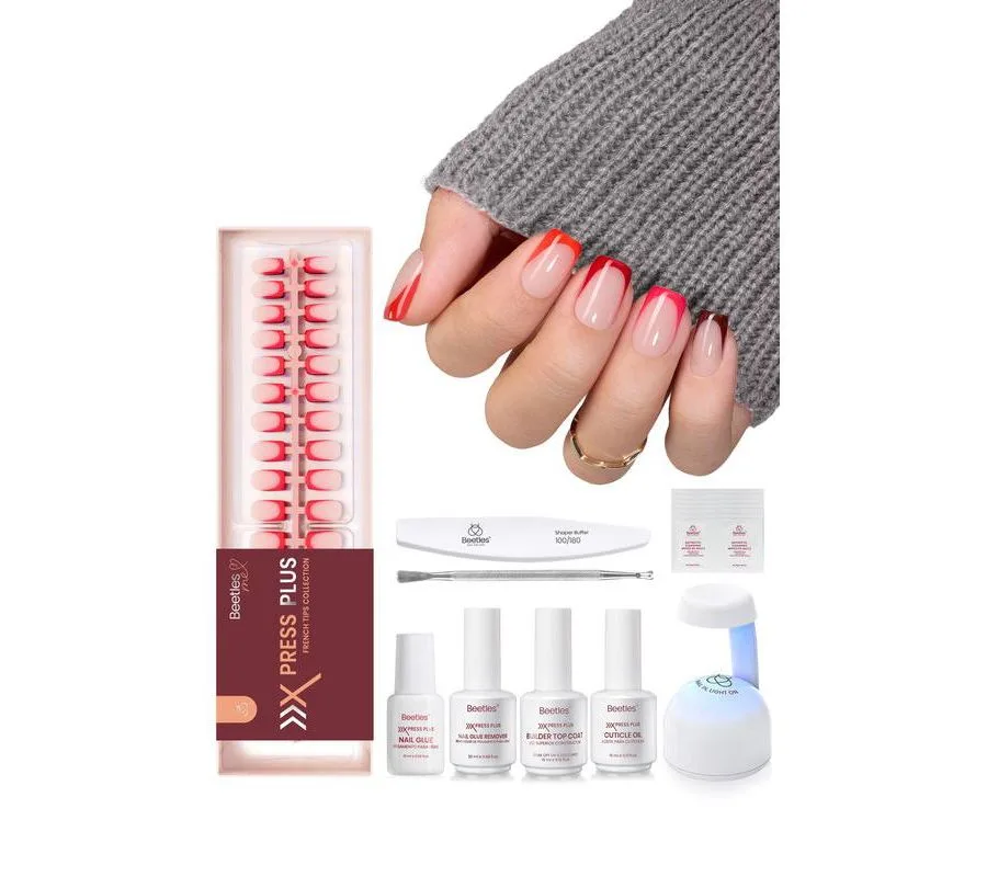 Набор накладных ногтей X Press Short Square French Tip Press Nails Kit, 160 шт Beetles, christmas classic красный — фото 2
